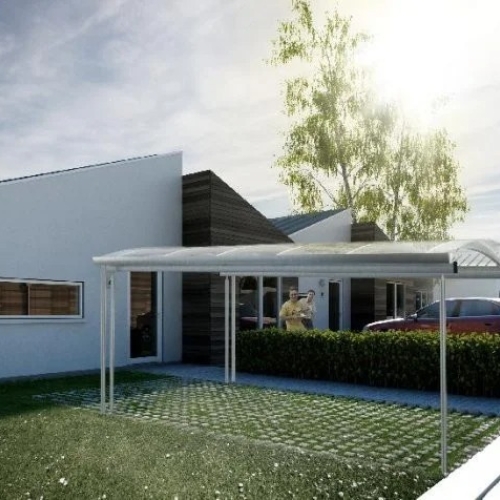 Moderne enkelt carport med buet tagdesign